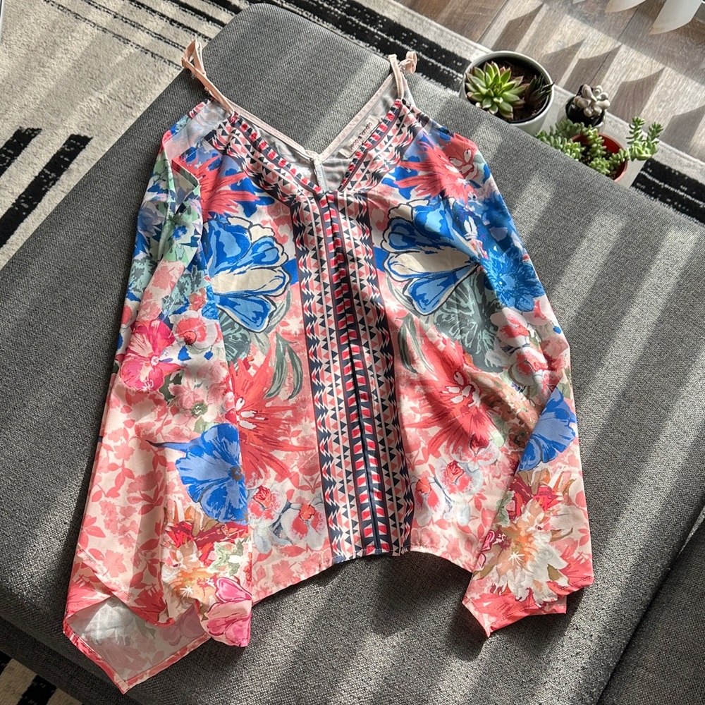 Jealous Tomato Vibrant Floral Blouse - Blue and Pink